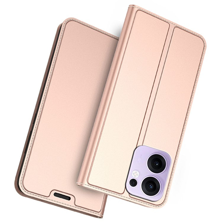 For Oppo Reno13 F 5G Case PU Leather Phone Cover with Card Holder Stand - Rose Gold