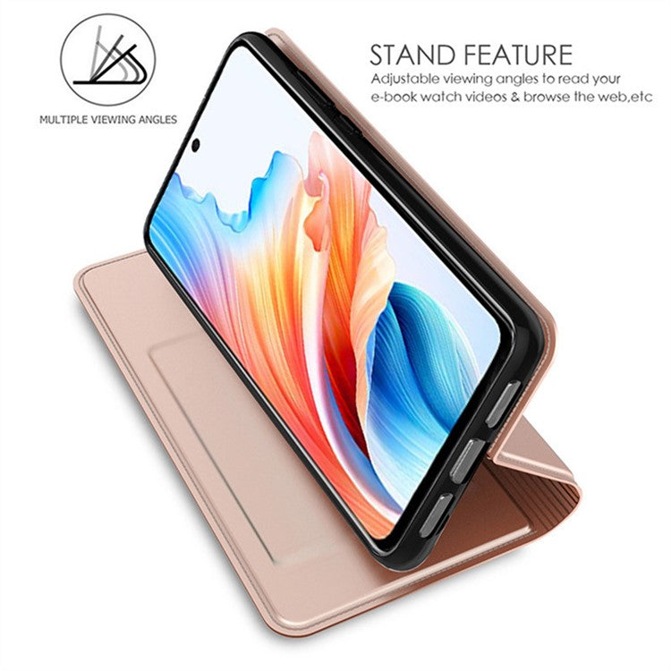 For Oppo Reno13 F 5G Case PU Leather Phone Cover with Card Holder Stand - Rose Gold