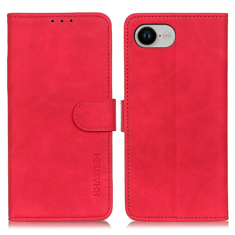KHAZNEH For iPhone 16e Case PU Leather Retro Texture Phone Cover - Red