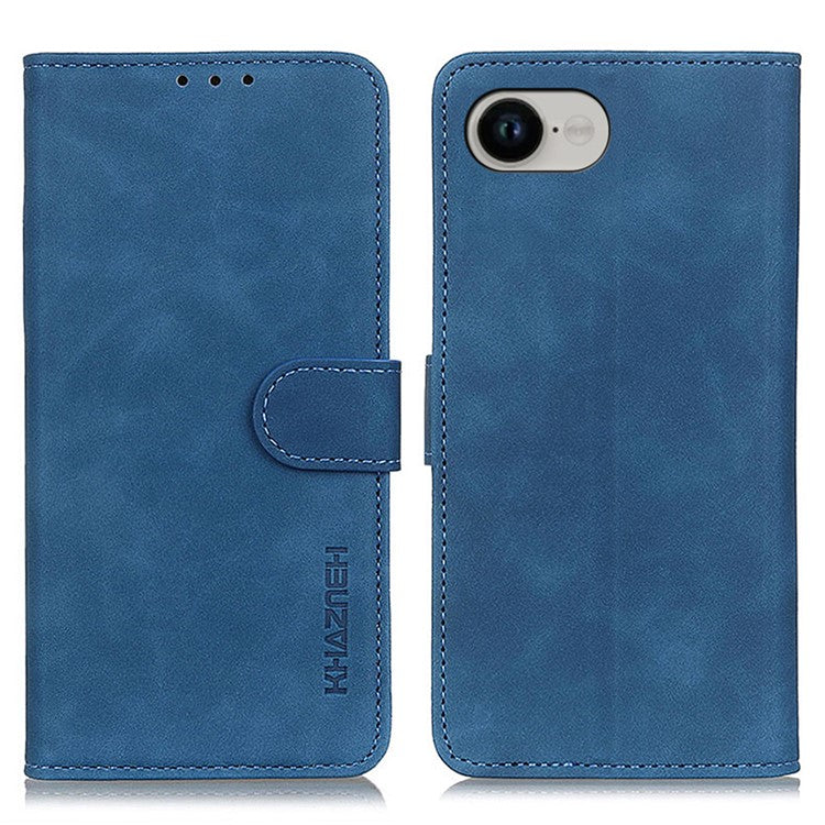 KHAZNEH For iPhone 16e Case PU Leather Retro Texture Phone Cover - Blue