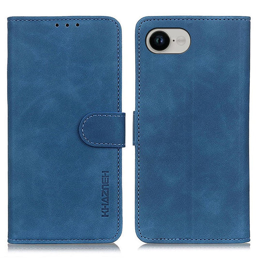 KHAZNEH For iPhone 16e Case PU Leather Retro Texture Phone Cover - Blue