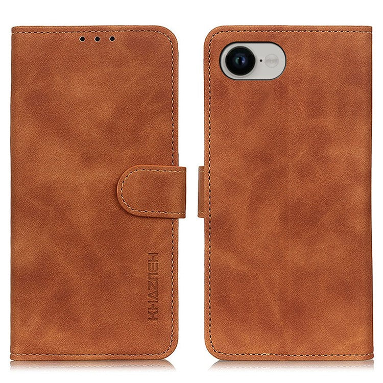 KHAZNEH For iPhone 16e Case PU Leather Retro Texture Phone Cover - Brown