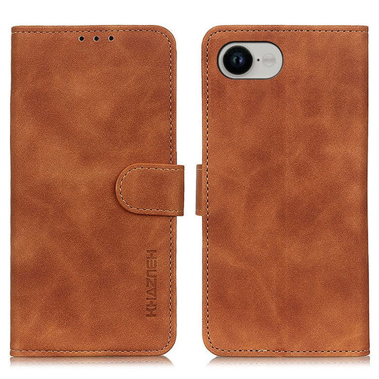 KHAZNEH For iPhone 16e Case PU Leather Retro Texture Phone Cover - Brown