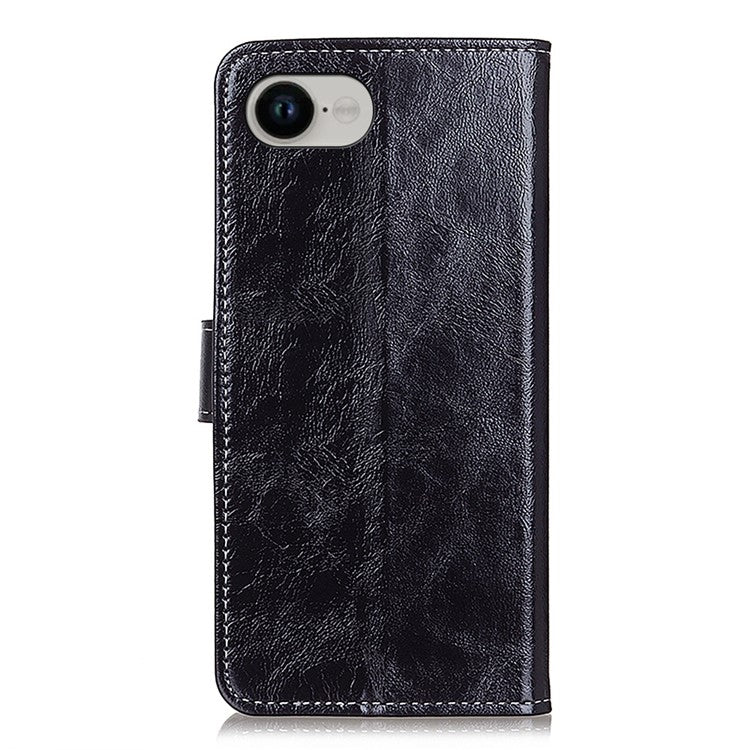 For iPhone 16e Case Wallet Leather Phone Cover Crazy Horse Texture - Black