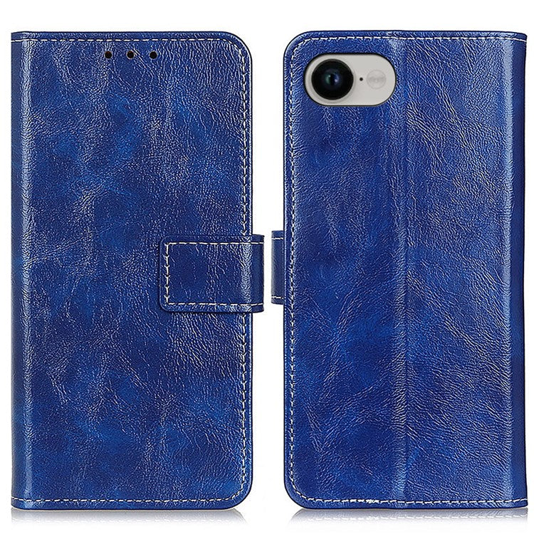 For iPhone 16e Case Wallet Leather Phone Cover Crazy Horse Texture - Blue