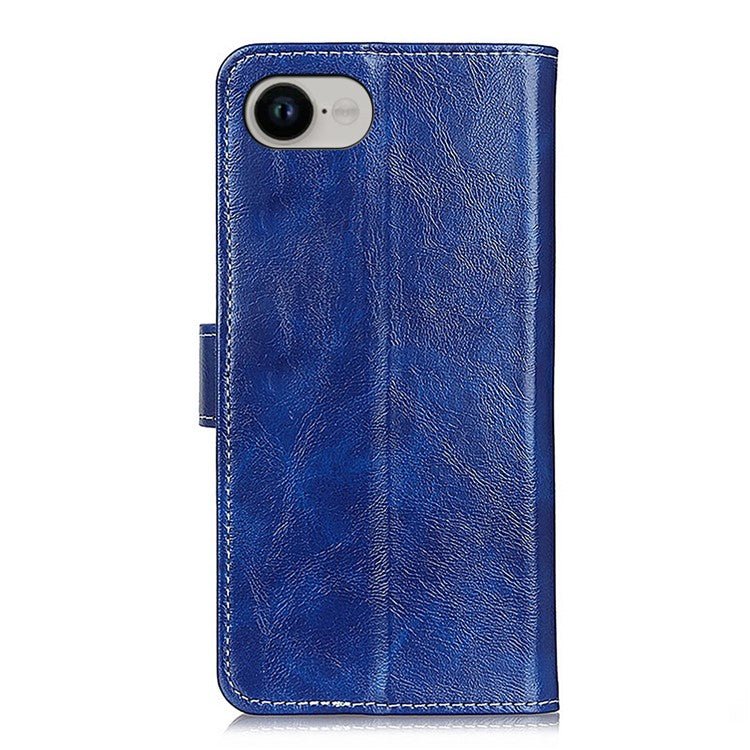 For iPhone 16e Case Wallet Leather Phone Cover Crazy Horse Texture - Blue