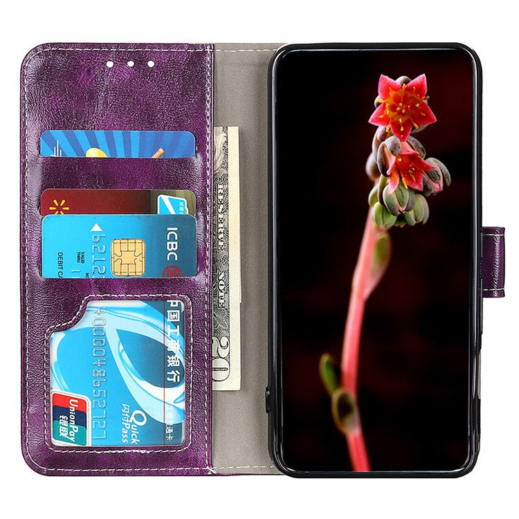 For iPhone 16e Case Wallet Leather Phone Cover Crazy Horse Texture - Purple