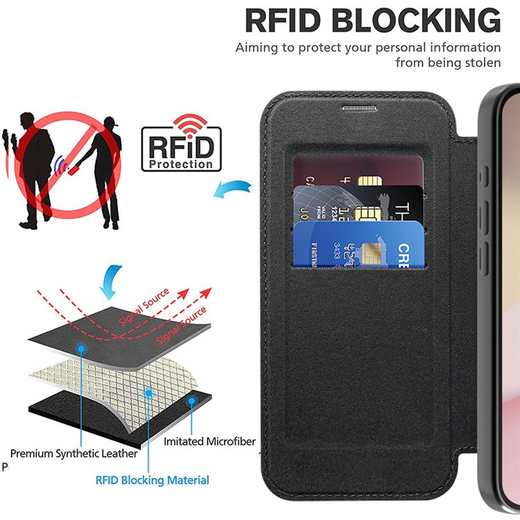 For iPhone 16e Case Compatible with MagSafe Rhombus PU Leather Phone Cover - Black