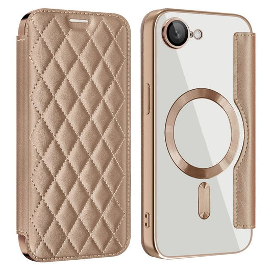 For iPhone 16e Case Compatible with MagSafe Rhombus PU Leather Phone Cover - Desert Gold