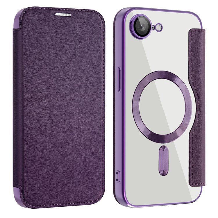 For iPhone 16e Case Compatible with MagSafe RFID Blocking Leather Phone Cover - Dark Purple