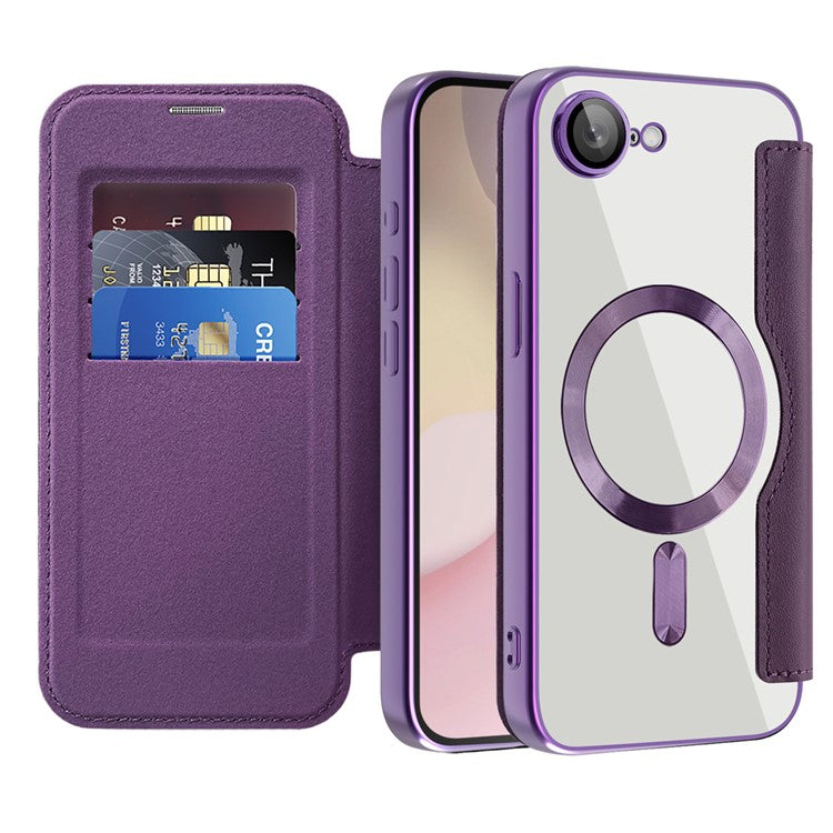 For iPhone 16e Case Compatible with MagSafe RFID Blocking Leather Phone Cover - Dark Purple
