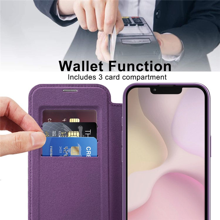 For iPhone 16e Case Compatible with MagSafe RFID Blocking Leather Phone Cover - Dark Purple