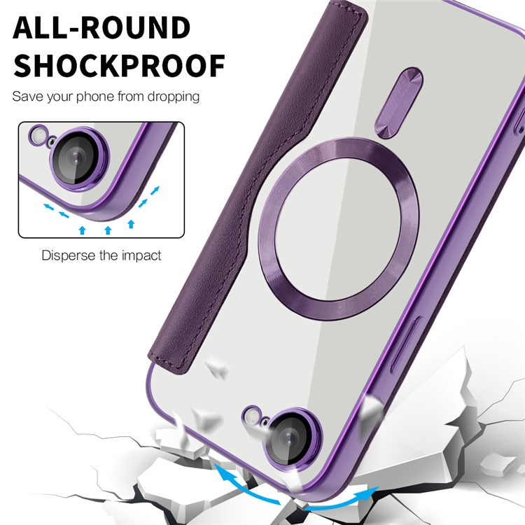 For iPhone 16e Case Compatible with MagSafe RFID Blocking Leather Phone Cover - Dark Purple