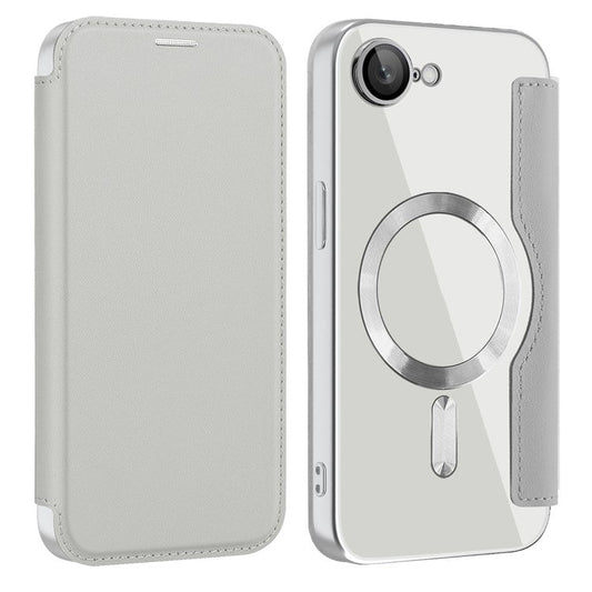 For iPhone 16e Case Compatible with MagSafe RFID Blocking Leather Phone Cover - Titanium Grey