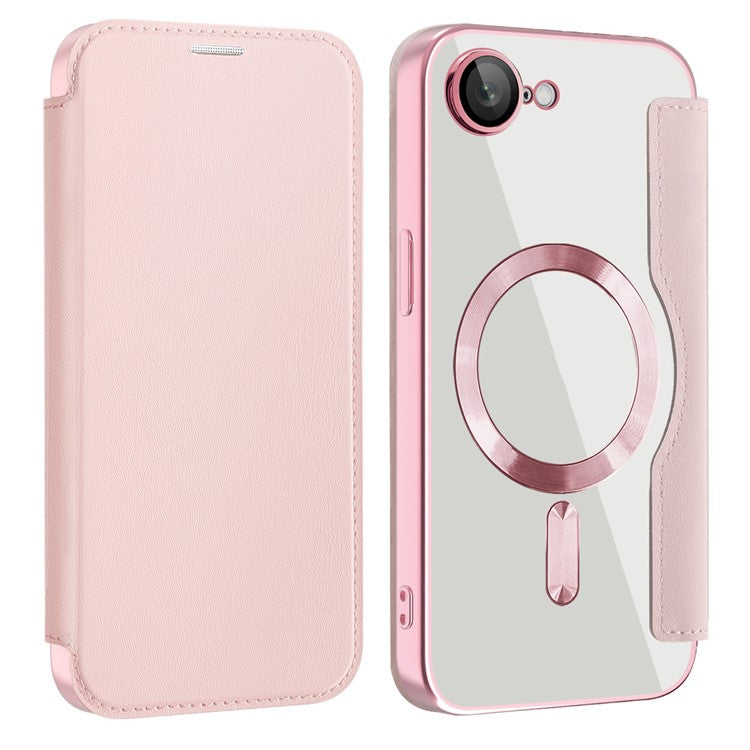 For iPhone 16e Case Compatible with MagSafe RFID Blocking Leather Phone Cover - Pink