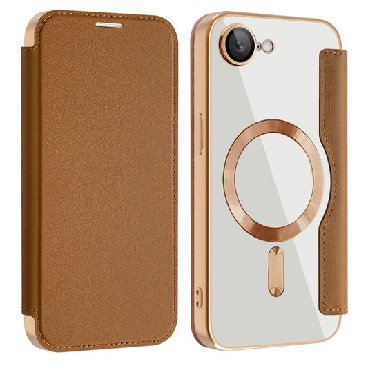 For iPhone 16e Case Compatible with MagSafe RFID Blocking Leather Phone Cover - Brown
