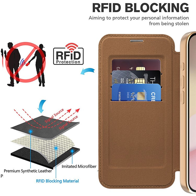For iPhone 16e Case Compatible with MagSafe RFID Blocking Leather Phone Cover - Brown