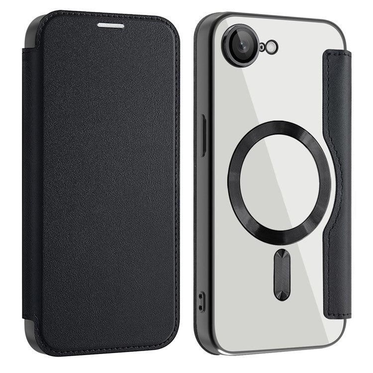 For iPhone 16e Case Compatible with MagSafe RFID Blocking Leather Phone Cover - Black