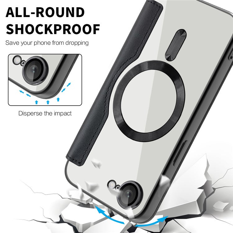 For iPhone 16e Case Compatible with MagSafe RFID Blocking Leather Phone Cover - Black