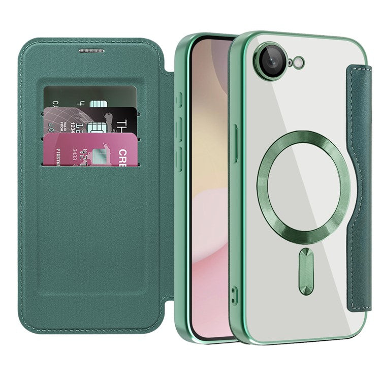 For iPhone 16e Case Compatible with MagSafe RFID Blocking Leather Phone Cover - Blackish Green
