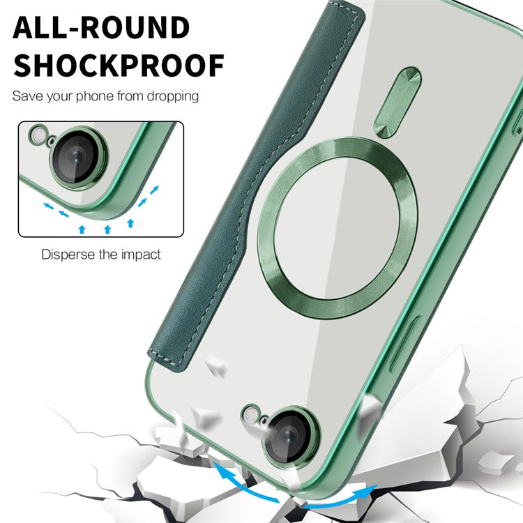For iPhone 16e Case Compatible with MagSafe RFID Blocking Leather Phone Cover - Blackish Green