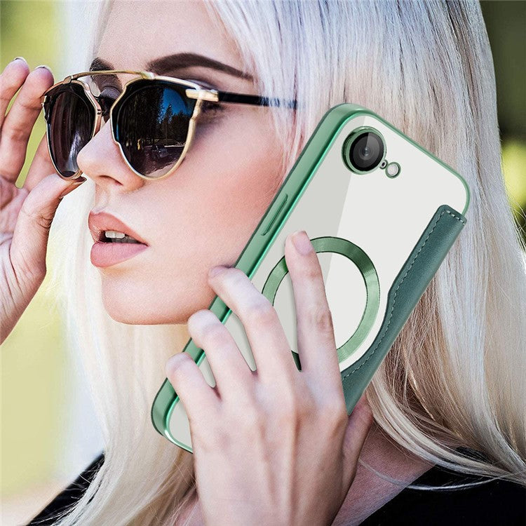 For iPhone 16e Case Compatible with MagSafe RFID Blocking Leather Phone Cover - Blackish Green