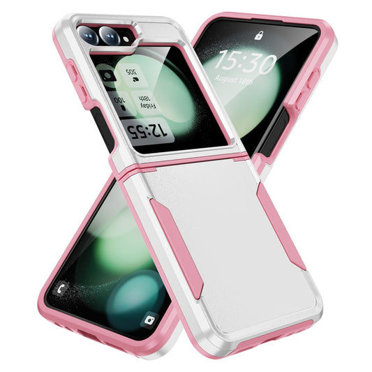 For Samsung Galaxy Z Flip7 FE 5G / Z Flip6 5G Case PC+TPU Military Grade Drop Protective Phone Cover - White+Pink