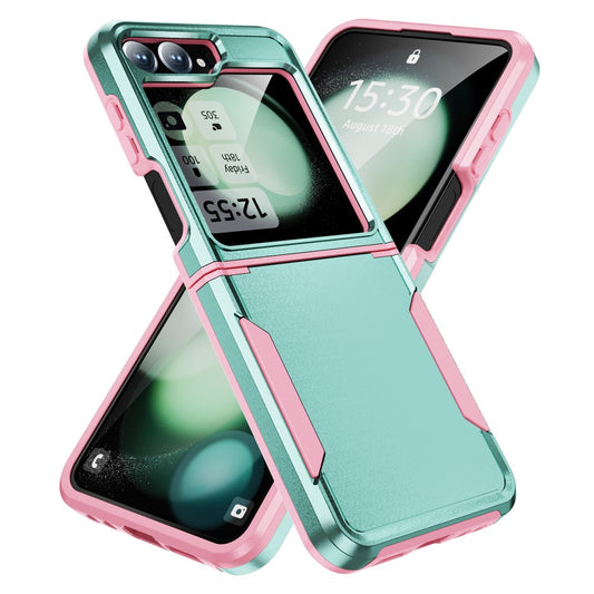 For Samsung Galaxy Z Flip7 FE 5G / Z Flip6 5G Case PC+TPU Military Grade Drop Protective Phone Cover - Green+Pink
