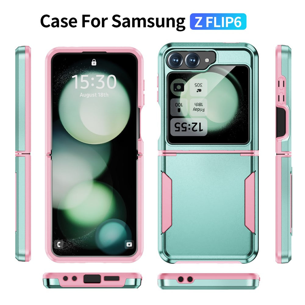 For Samsung Galaxy Z Flip7 FE 5G / Z Flip6 5G Case PC+TPU Military Grade Drop Protective Phone Cover - Green+Pink