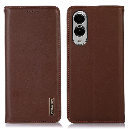 KHAZNEH For Samsung Galaxy S25 Edge Case Wallet Genuine Cow Leather Phone Cover Nappa Texture - Brown