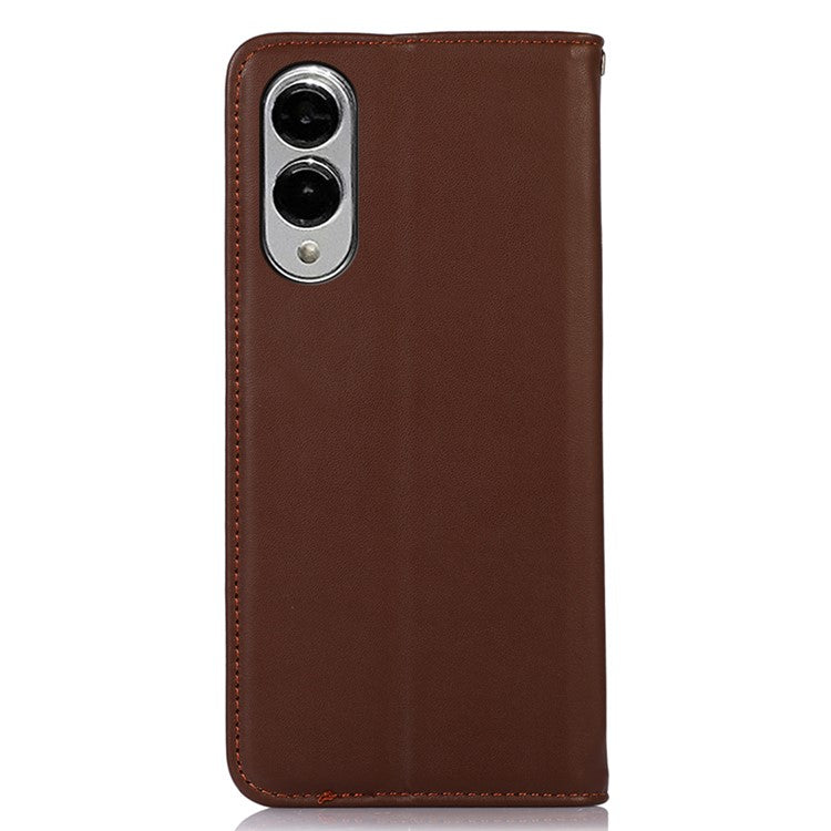 KHAZNEH For Samsung Galaxy S25 Edge Case Wallet Genuine Cow Leather Phone Cover Nappa Texture - Brown