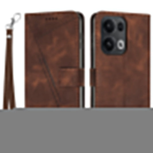 For Oppo Reno13 Pro 5G Case Handbag Imprinted Triangle Leather Phone Cover - Brown