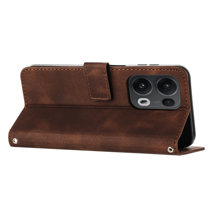 For Oppo Reno13 Pro 5G Case Handbag Imprinted Triangle Leather Phone Cover - Brown