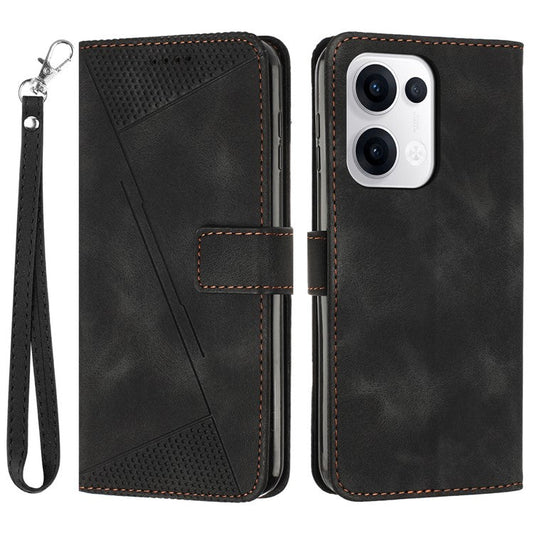 For Oppo Reno13 5G (Global) Case Handbag Imprinted Triangle Leather Phone Cover - Black