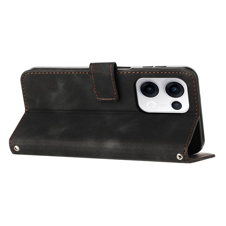For Oppo Reno13 5G (Global) Case Handbag Imprinted Triangle Leather Phone Cover - Black