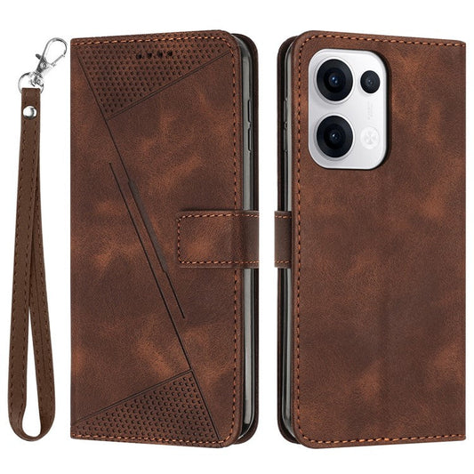 For Oppo Reno13 5G (Global) Case Handbag Imprinted Triangle Leather Phone Cover - Brown