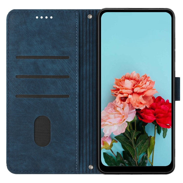 For Oppo Reno13 5G (Global) Case Imprinted Lines Leather Phone Cover with Stand - Sapphire