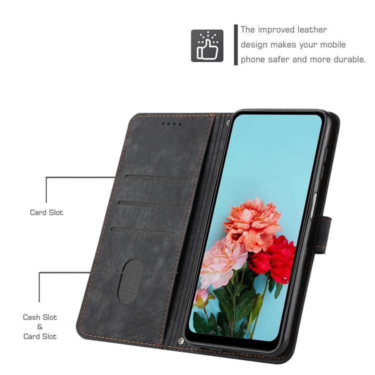 For Oppo Reno13 5G (Global) Case Imprinted Lines Leather Phone Cover with Stand - Black