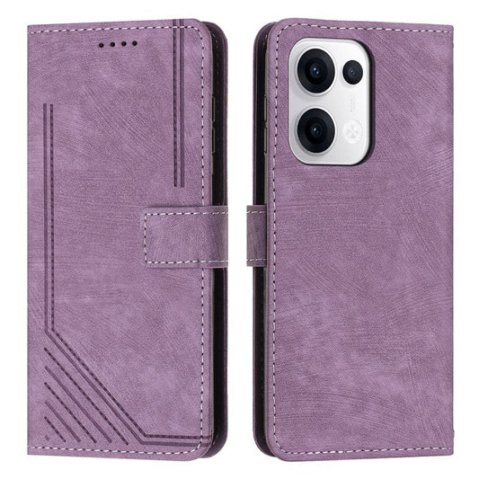 For Oppo Reno13 5G (Global) Case Imprinted Lines Leather Phone Cover with Stand - Purple