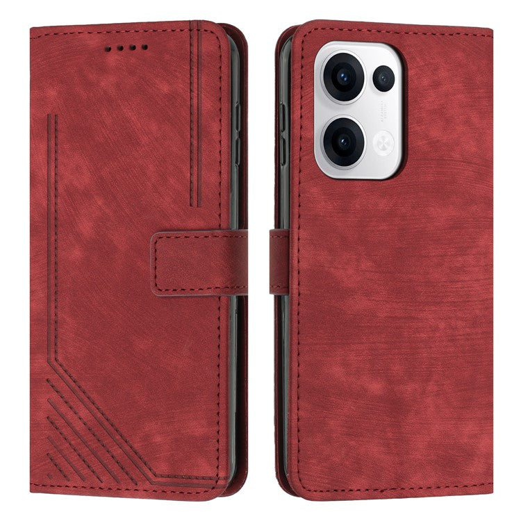 For Oppo Reno13 5G (Global) Case Imprinted Lines Leather Phone Cover with Stand - Red