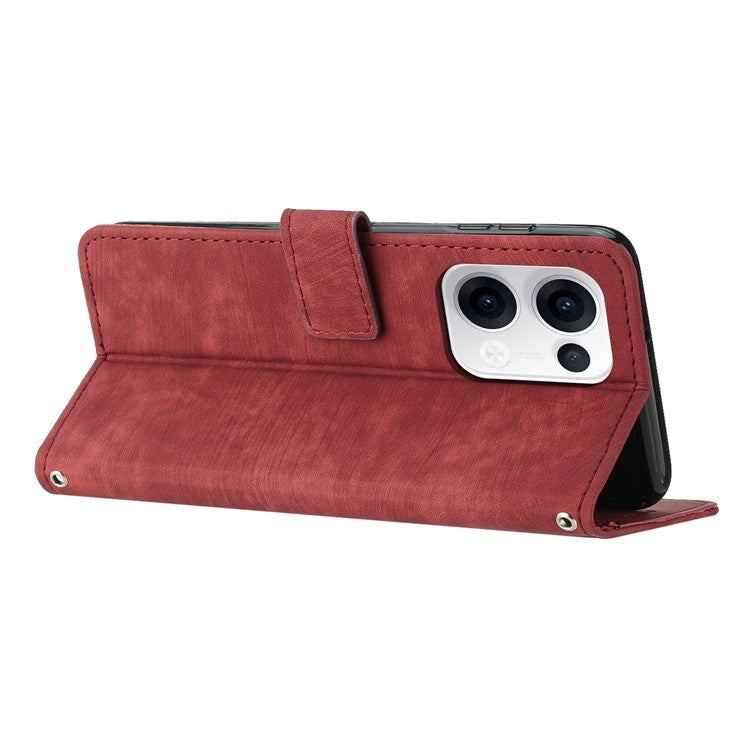 For Oppo Reno13 5G (Global) Case Imprinted Lines Leather Phone Cover with Stand - Red
