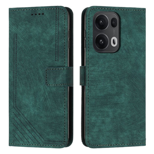 For Oppo Reno13 Pro 5G Case Imprinted Lines Leather Phone Cover with Stand - Green