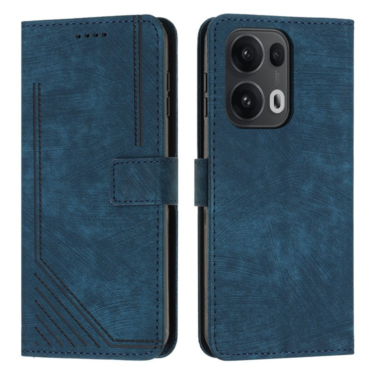 For Oppo Reno13 Pro 5G Case Imprinted Lines Leather Phone Cover with Stand - Sapphire