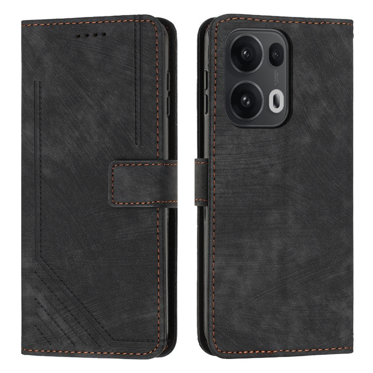 For Oppo Reno13 Pro 5G Case Imprinted Lines Leather Phone Cover with Stand - Black