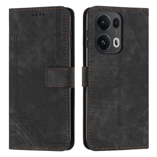 For Oppo Reno13 Pro 5G Case Imprinted Lines Leather Phone Cover with Stand - Black