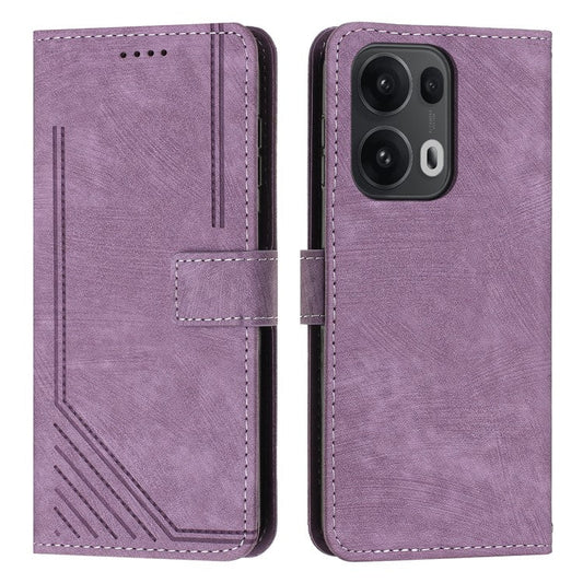 For Oppo Reno13 Pro 5G Case Imprinted Lines Leather Phone Cover with Stand - Purple