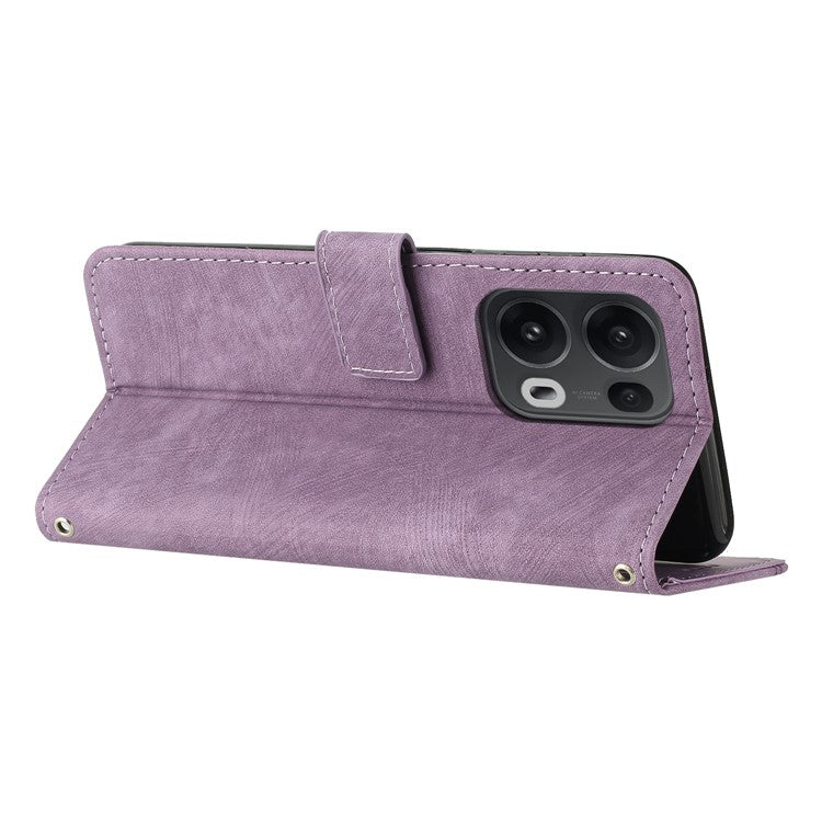 For Oppo Reno13 Pro 5G Case Imprinted Lines Leather Phone Cover with Stand - Purple