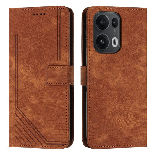 For Oppo Reno13 Pro 5G Case Imprinted Lines Leather Phone Cover with Stand - Brown