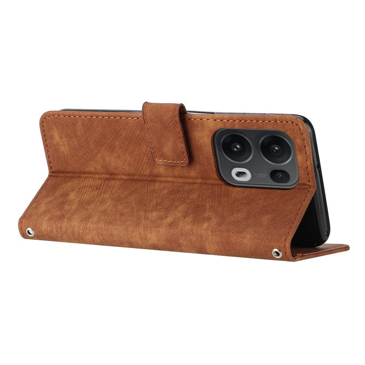 For Oppo Reno13 Pro 5G Case Imprinted Lines Leather Phone Cover with Stand - Brown