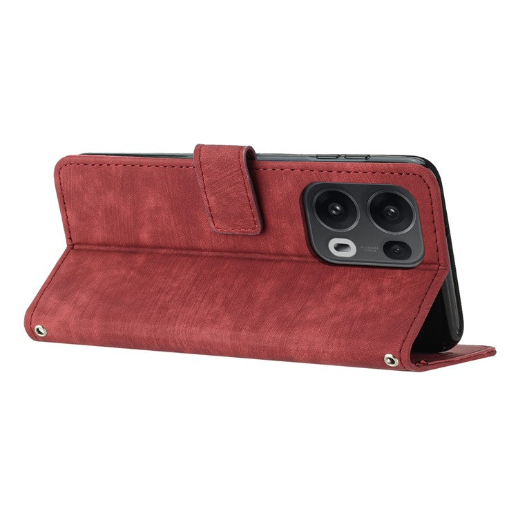 For Oppo Reno13 Pro 5G Case Imprinted Lines Leather Phone Cover with Stand - Red